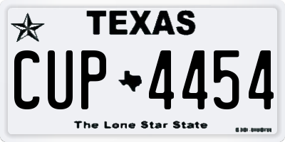 TX license plate CUP4454