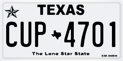 TX license plate CUP4701