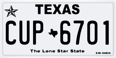 TX license plate CUP6701