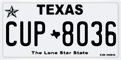 TX license plate CUP8036
