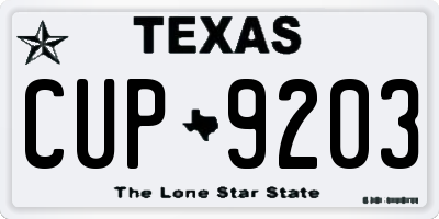 TX license plate CUP9203