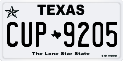 TX license plate CUP9205