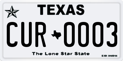 TX license plate CUR0003