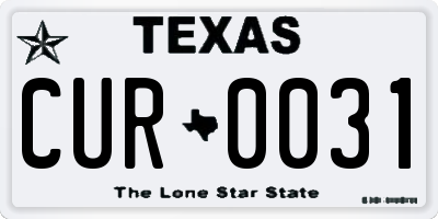 TX license plate CUR0031