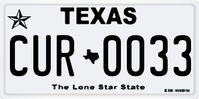 TX license plate CUR0033