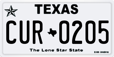 TX license plate CUR0205