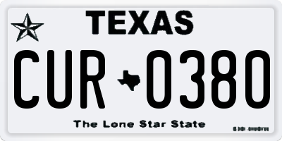 TX license plate CUR0380