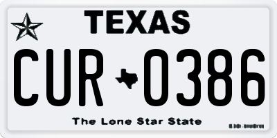 TX license plate CUR0386