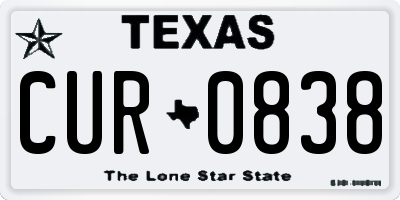 TX license plate CUR0838