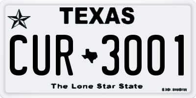 TX license plate CUR3001