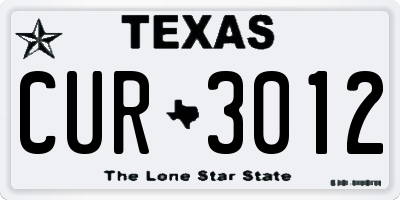 TX license plate CUR3012