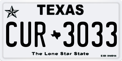 TX license plate CUR3033
