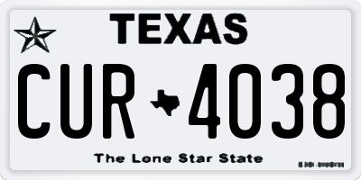 TX license plate CUR4038
