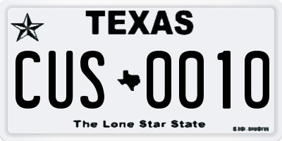 TX license plate CUS0010