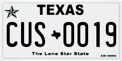 TX license plate CUS0019