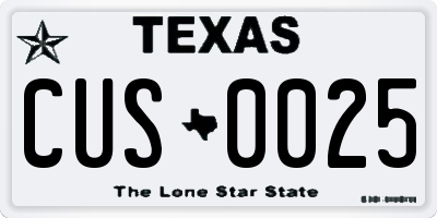 TX license plate CUS0025