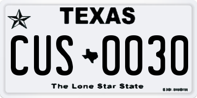 TX license plate CUS0030