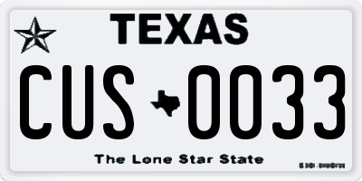 TX license plate CUS0033