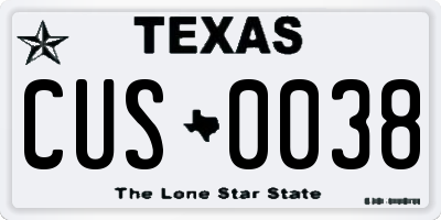 TX license plate CUS0038