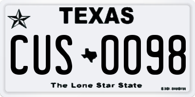 TX license plate CUS0098