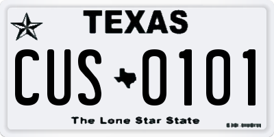 TX license plate CUS0101