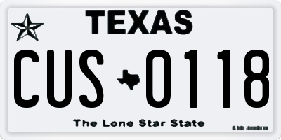 TX license plate CUS0118