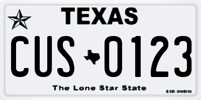 TX license plate CUS0123