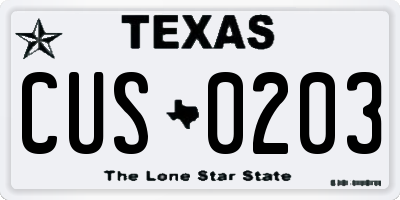 TX license plate CUS0203