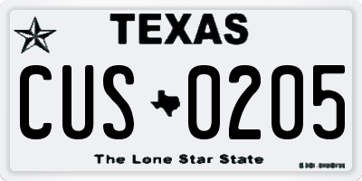 TX license plate CUS0205