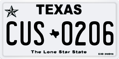 TX license plate CUS0206