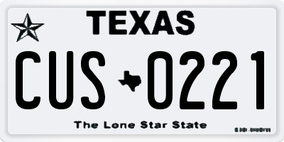 TX license plate CUS0221