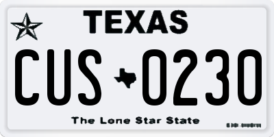 TX license plate CUS0230