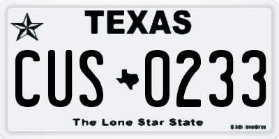 TX license plate CUS0233