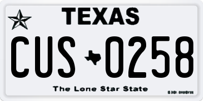 TX license plate CUS0258