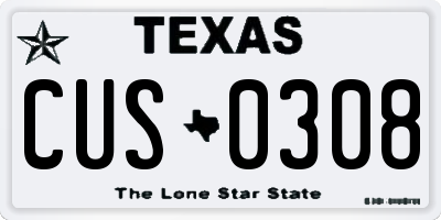 TX license plate CUS0308