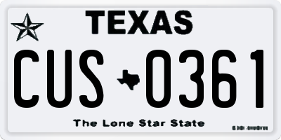TX license plate CUS0361