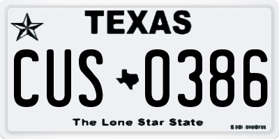 TX license plate CUS0386