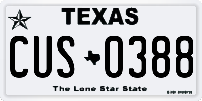 TX license plate CUS0388