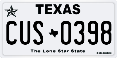 TX license plate CUS0398