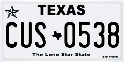 TX license plate CUS0538