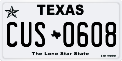 TX license plate CUS0608