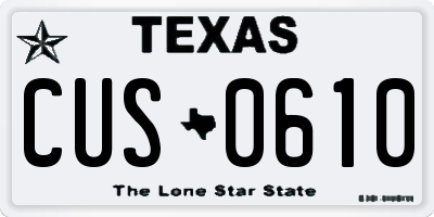 TX license plate CUS0610