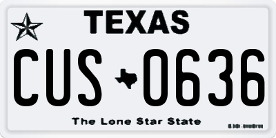 TX license plate CUS0636