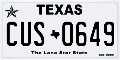 TX license plate CUS0649