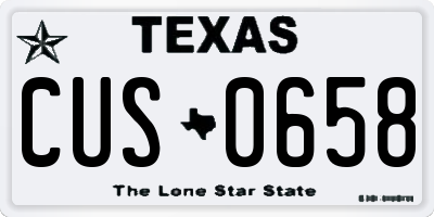 TX license plate CUS0658
