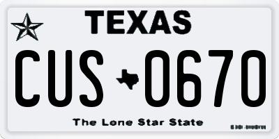 TX license plate CUS0670