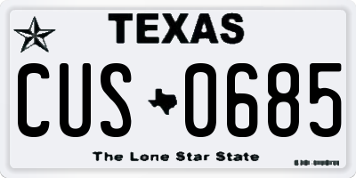 TX license plate CUS0685