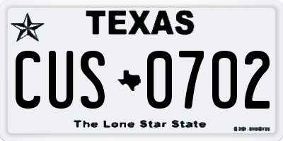 TX license plate CUS0702