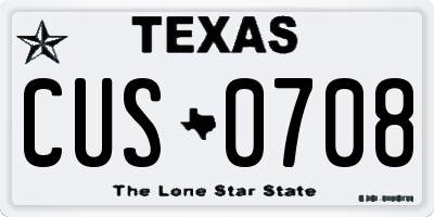 TX license plate CUS0708