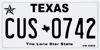 TX license plate CUS0742